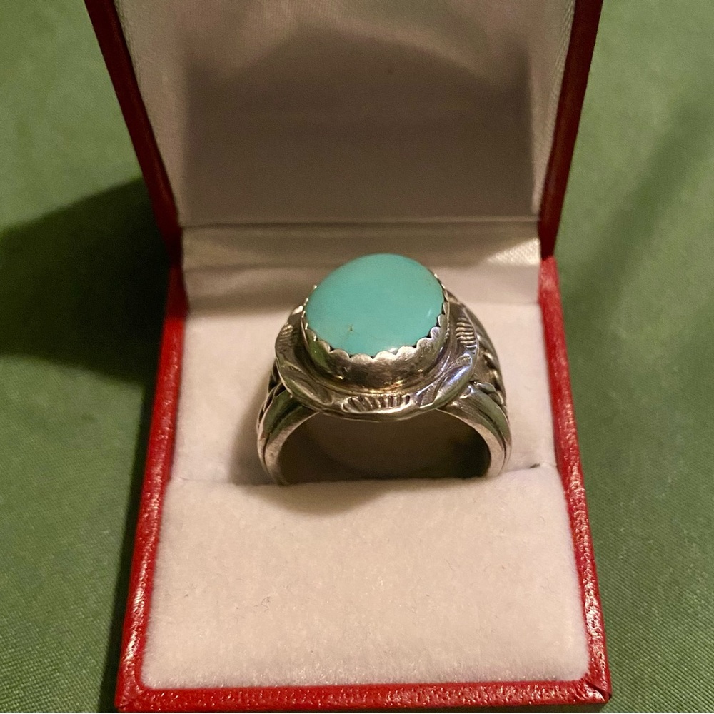 HERBERT TSOSIE STERLING NAVAJO TURQUOISE RING